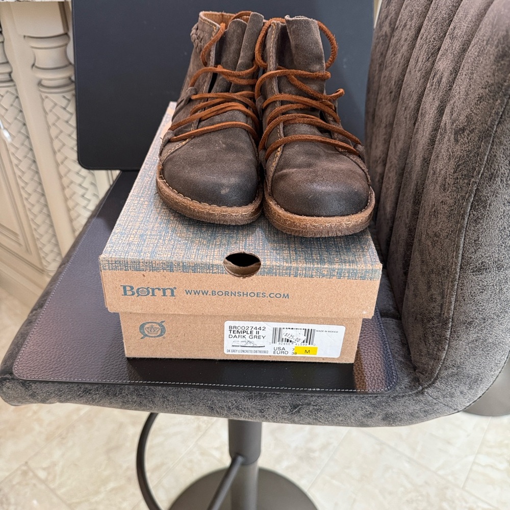 Born Distressed Brown Leather Ankle Boots